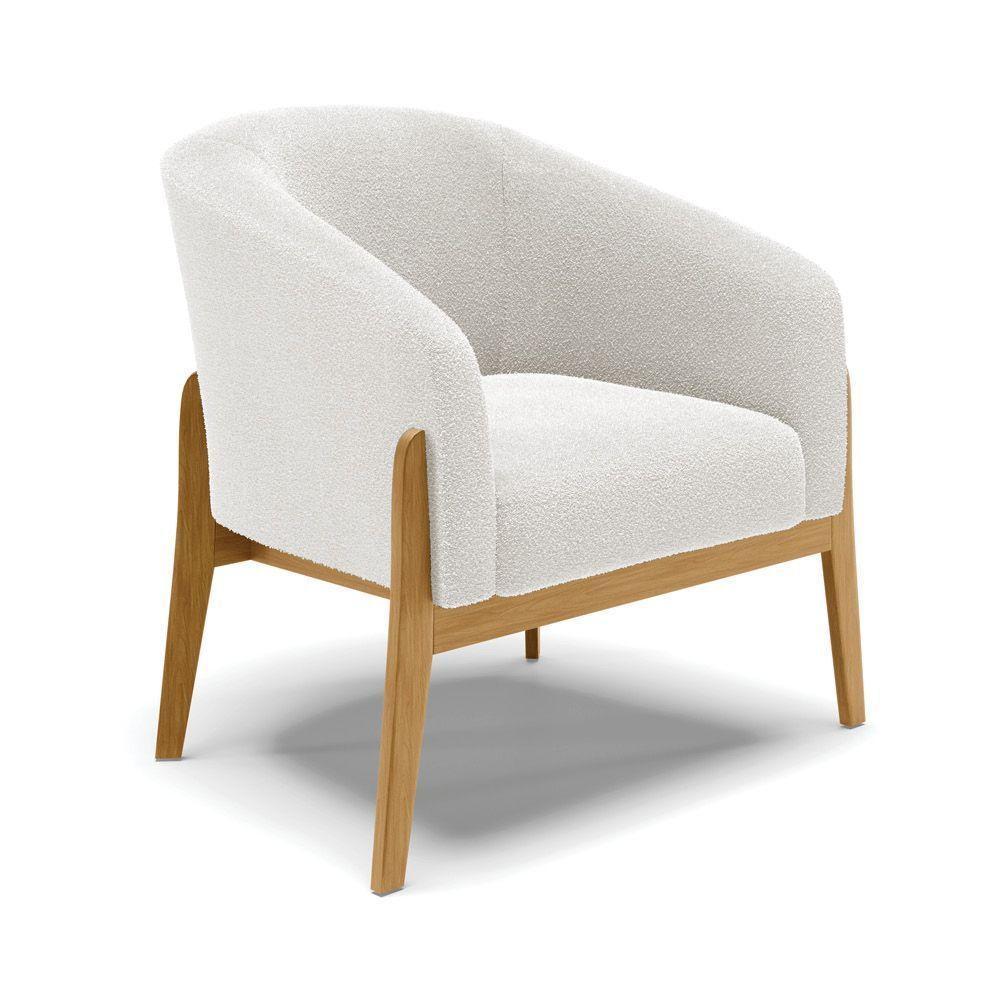 Poltrona Stella Bouclê Base Madeira Castanho - D'rossi Cor Off White - 1