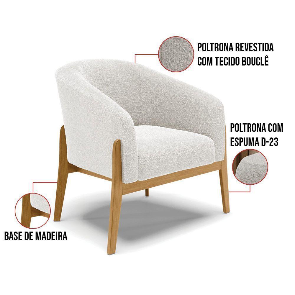 Poltrona Stella Bouclê Base Madeira Castanho - D'rossi Cor Off White - 4