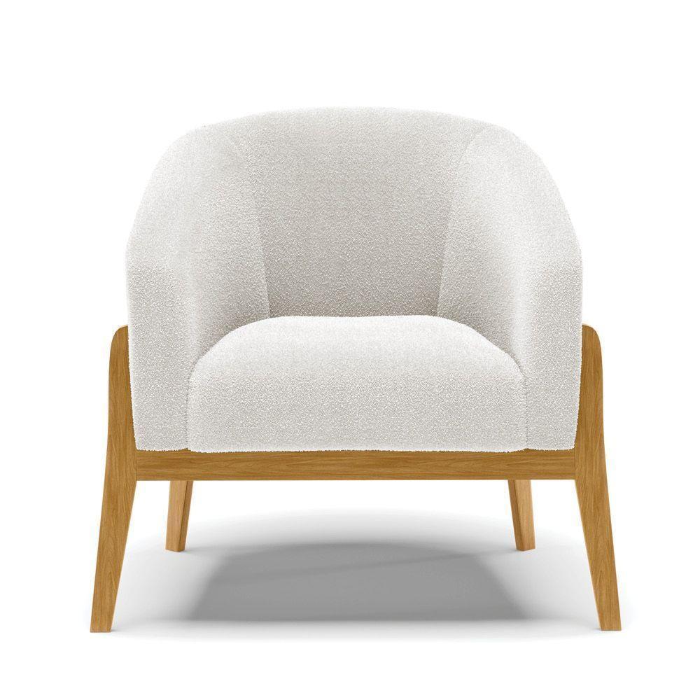 Poltrona Stella Bouclê Base Madeira Castanho - D'rossi Cor Off White - 6