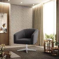 Kit 2 Poltronas Giratória Stella Bouclê Grafite Base Cromada - D'rossi - 3