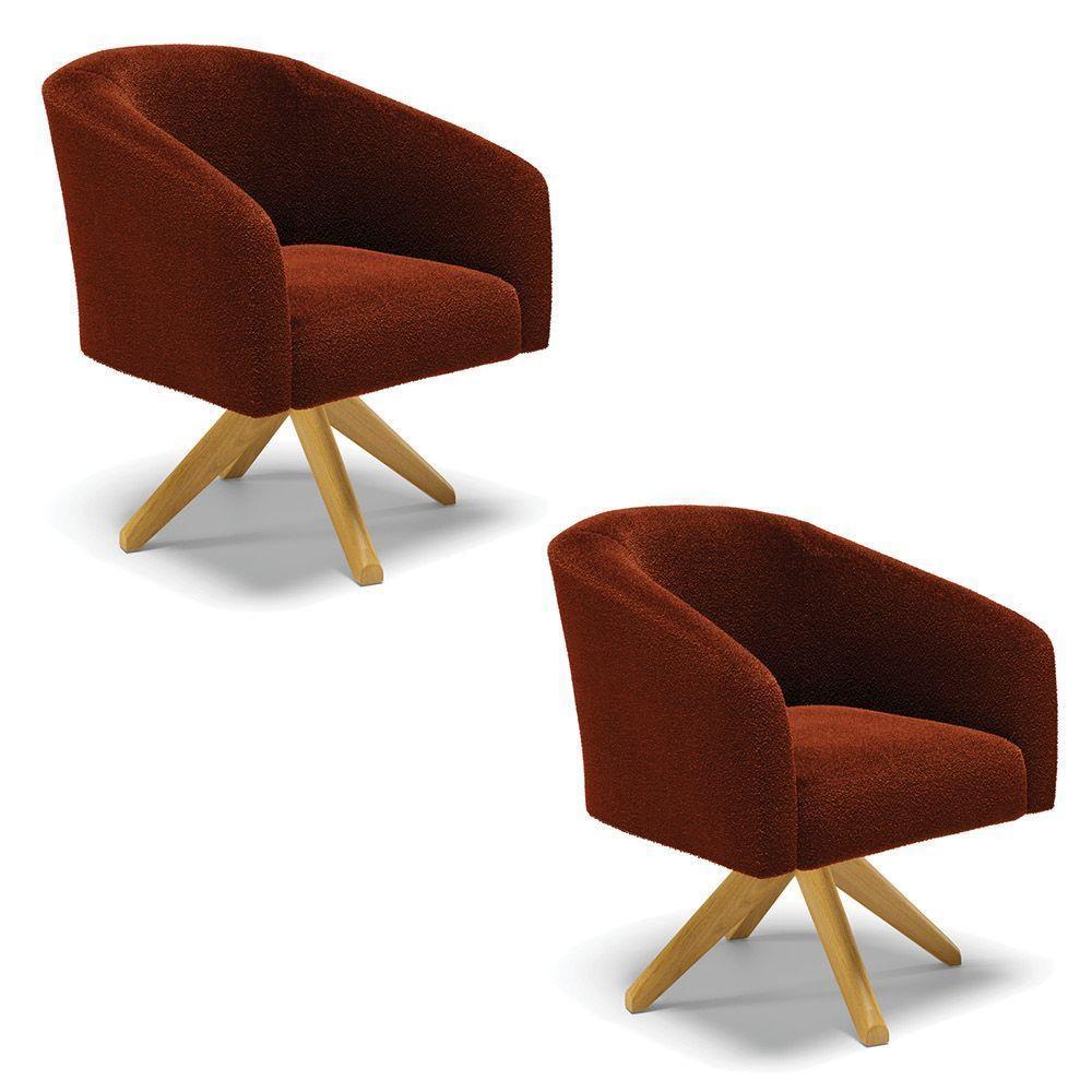 Kit 2 Poltronas Giratória Stella Bouclê Terra Base De Madeira Ma30 - D'rossi - 1