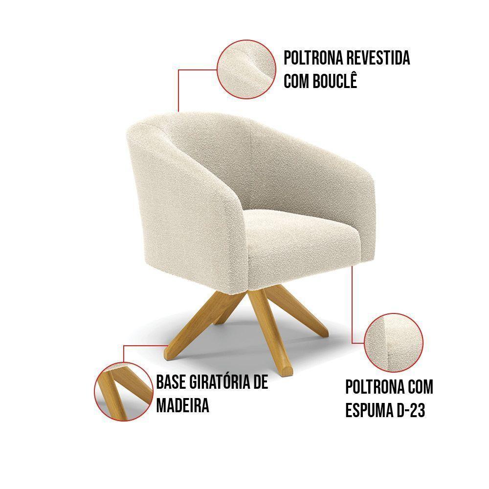 Kit 2 Poltronas Giratória Stella Bouclê Bege Base De Madeira Ma30 - D'rossi - 5