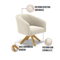Kit 2 Poltronas Giratória Stella Bouclê Bege Base De Madeira Ma30 - D'rossi - 5