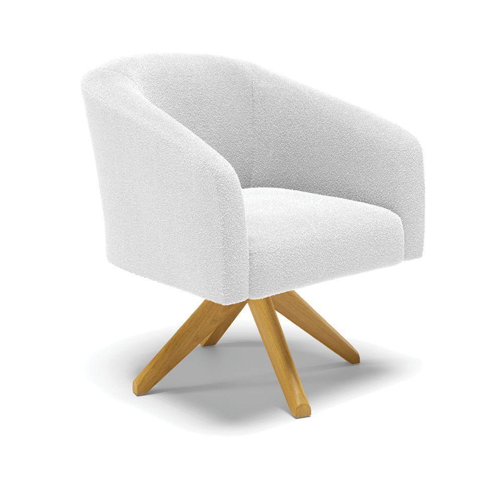 Kit 2 Poltronas Giratória Stella Bouclê Off White Base De Madeira Ma30 - D'rossi - 6