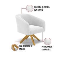 Kit 2 Poltronas Giratória Stella Bouclê Off White Base De Madeira Ma30 - D'rossi - 7