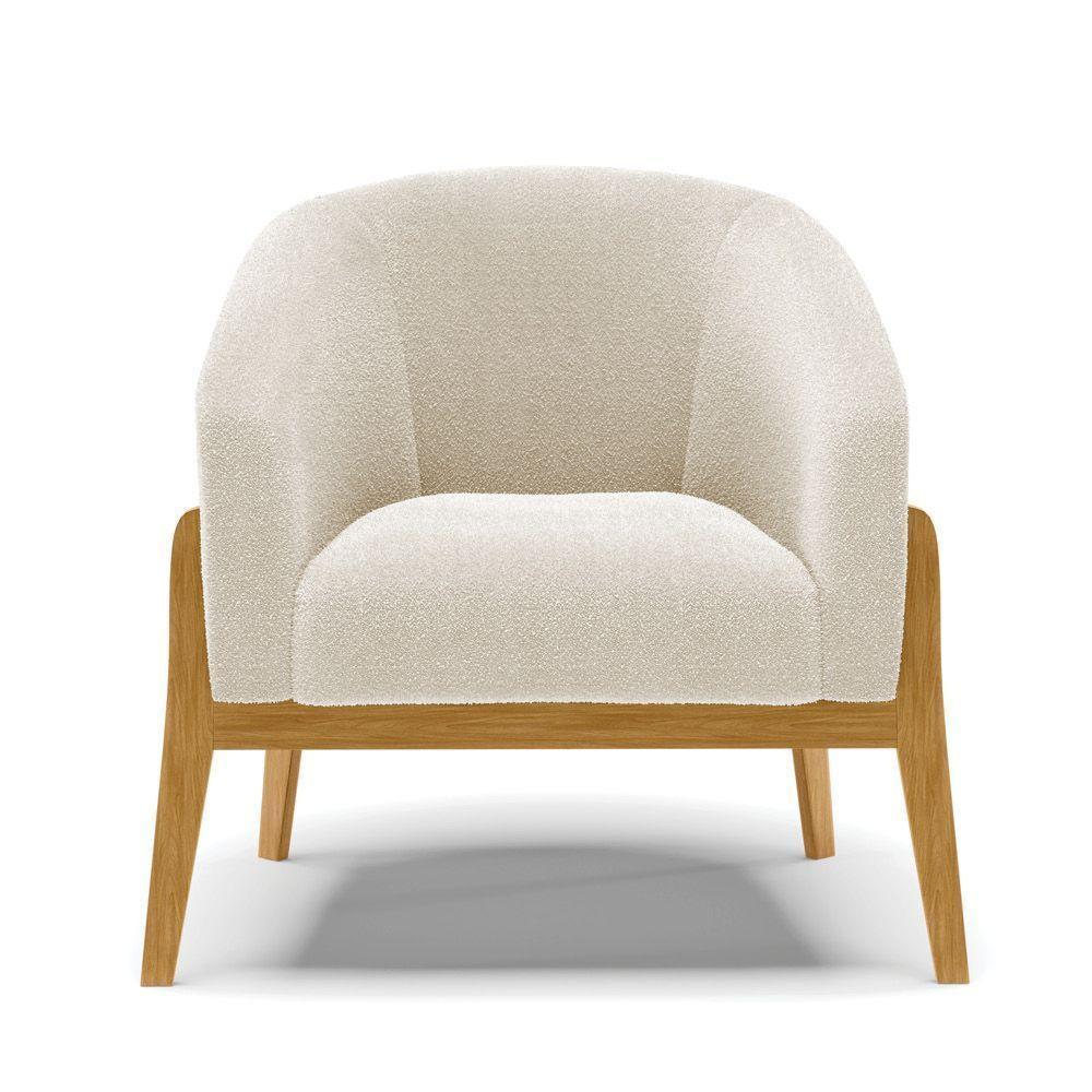 Poltrona Stella Bouclê Bege Base Madeira Castanho - D'rossi - 6