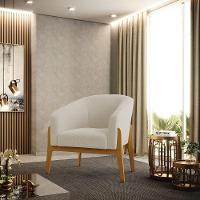 Poltrona Stella Bouclê Bege Base Madeira Castanho - D'rossi - 7