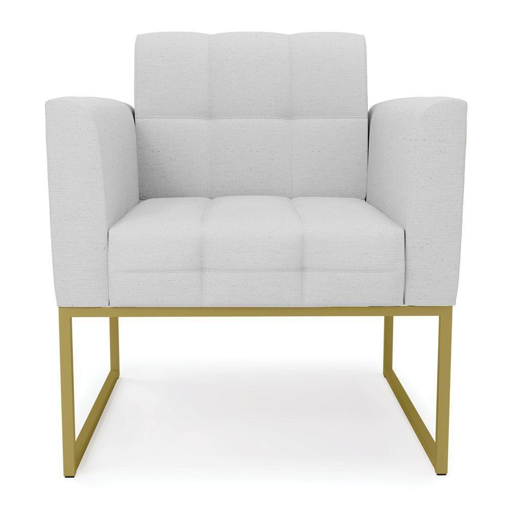 Kit 2 Poltronas Elisa Linho Cinza A05 Base Metálica Industrial Dourada - D'rossi - 4