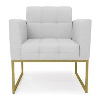 Kit 2 Poltronas Elisa Linho Cinza A05 Base Metálica Industrial Dourada - D'rossi