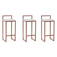 Kit 3 Banquetas Bar Cozinha Bistrô Altas Em Aço Industrial Dori Cobre Assento Suede Branco - Preto - 1
