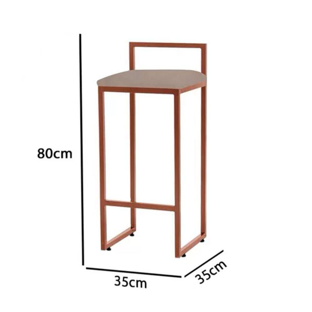 Kit 2 Banquetas Alta Industrial Bar Cozinha Bistrô Aço Dori Cobre Assento Suede Bege - Preto - 2