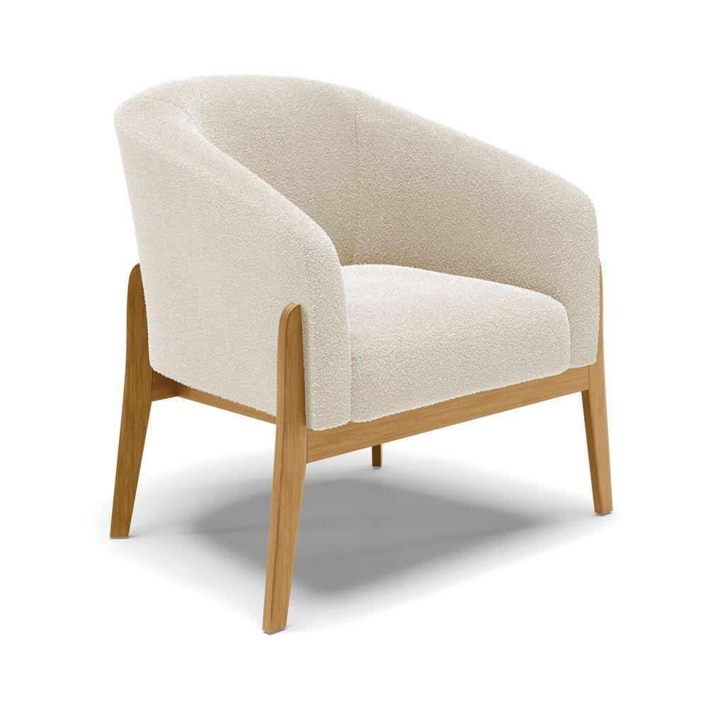 Kit 2 Poltronas Stella Bouclê Bege Base Madeira Castanho - D'rossi - 3