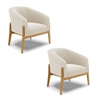 Kit 2 Poltronas Stella Bouclê Bege Base Madeira Castanho - D'rossi - 1