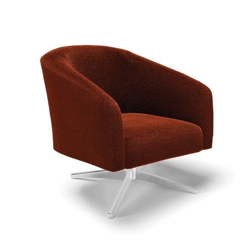Poltrona Giratória Stella Bouclê Base Cromada - D'rossi Cor Terra - 1