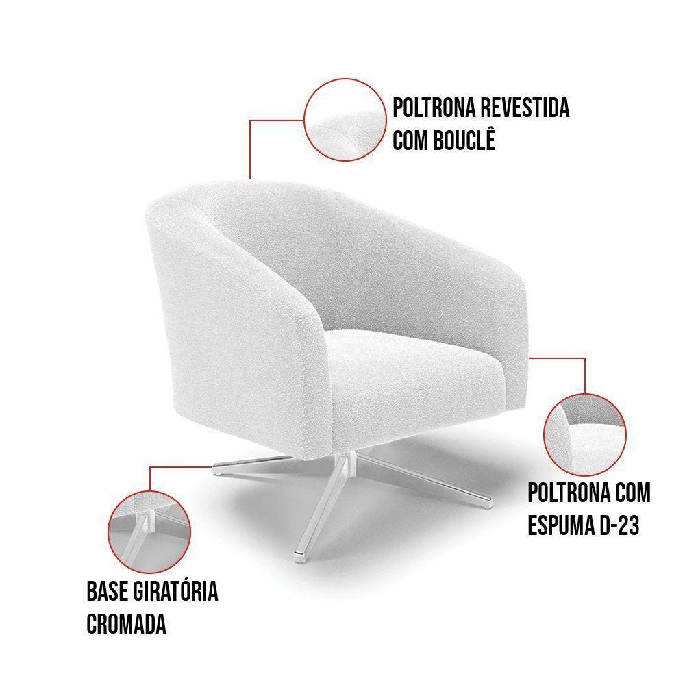 Poltrona Giratória Stella Bouclê Base Cromada - D'rossi Cor Off White - 5