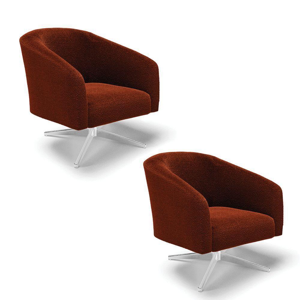 Kit 2 Poltronas Giratória Stella Bouclê Terra Base Cromada - D'rossi - 1