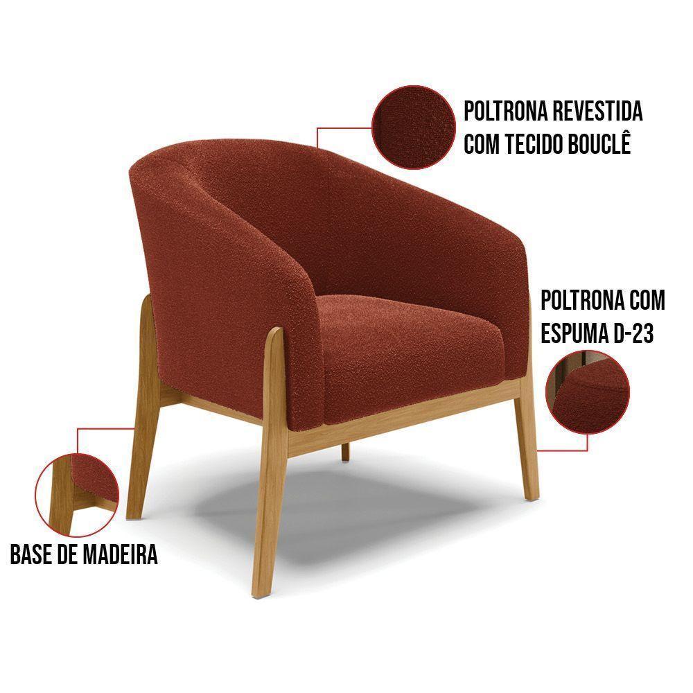 Kit 2 Poltronas Stella Bouclê Terra Base Madeira Castanho - D'rossi - 4