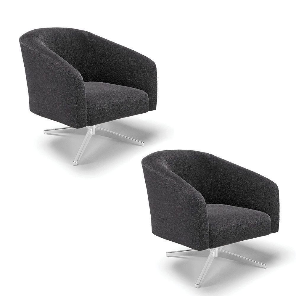 Kit 2 Poltronas Giratória Stella Bouclê Base Cromada - D'rossi Cor Grafite - 1