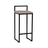 Kit 3 Banquetas Altas Industriais Em Aço Dori Preto Assento Suede Bege - Preto - 3