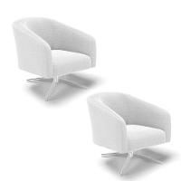 Kit 2 Poltronas Giratória Stella Bouclê Base Cromada - D'rossi Cor Off White - 1
