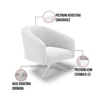 Kit 2 Poltronas Giratória Stella Bouclê Base Cromada - D'rossi Cor Off White - 3