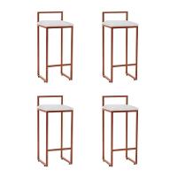 Kit 4 Banquetas Altas Industriais Em Aço Dori Cobre Assento Suede Branco - Preto - 1