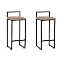 Kit 2 Banquetas Altas Industriais Em Aço Dori Preto Assento Suede Bege - Preto - 1