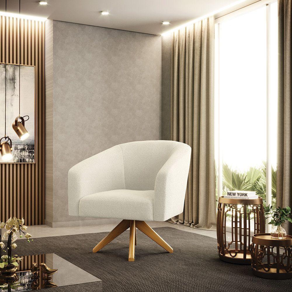 Kit 2 Poltronas Giratória Stella Bouclê Base De Madeira Ma30 - D'rossi Cor Bege - 5