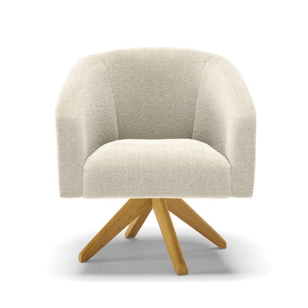 Kit 2 Poltronas Giratória Stella Bouclê Base De Madeira Ma30 - D'rossi Cor Bege - 7