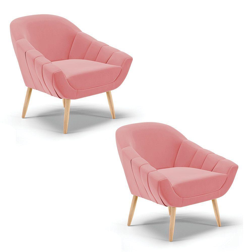 Kit 02 Poltronas Giovana Suede Rosê Natural - 1