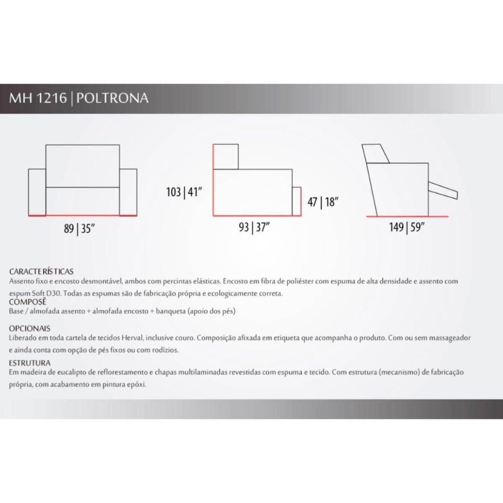 Poltrona Reclinável p/ Sala MH 1216 Two Way c/ Massagem Suede Cinza - Herval - 9