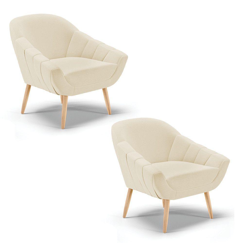 Kit 02 Poltronas Giovana Linho Natural A19 Bege - 1