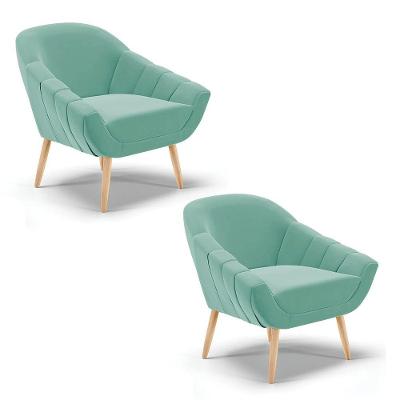 Kit 02 Poltronas Giovana Suede Azul Turquesa Natural