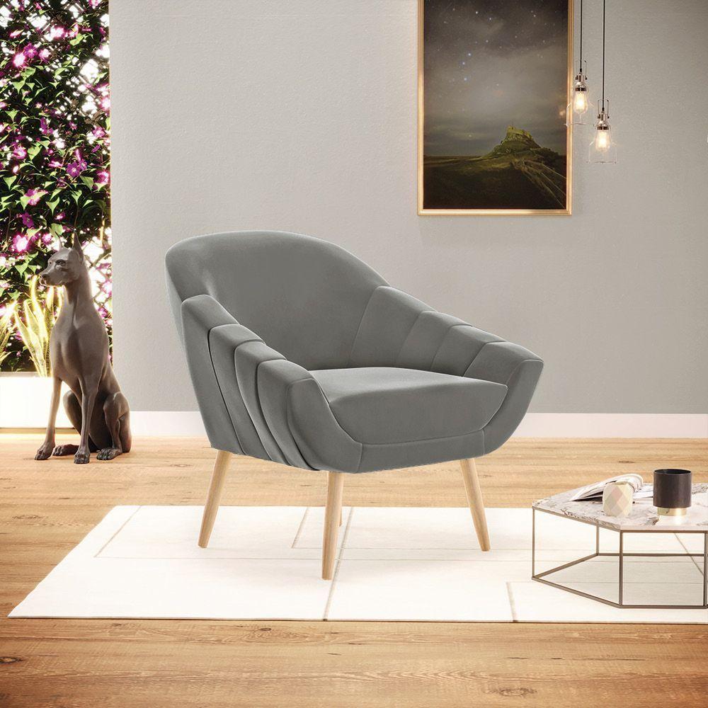 Kit 02 Poltronas Giovana Suede Natural Grafite - 8