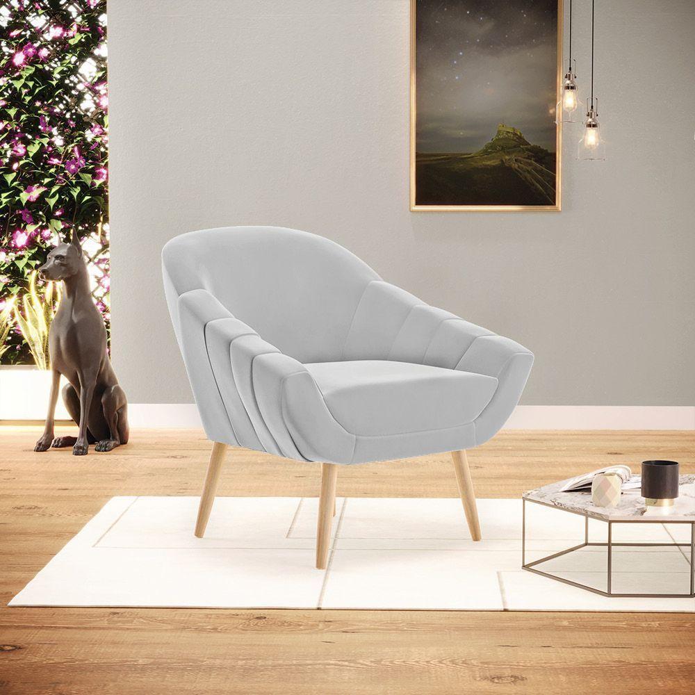 Kit 02 Poltronas Giovana Suede Natural Cinza - 7