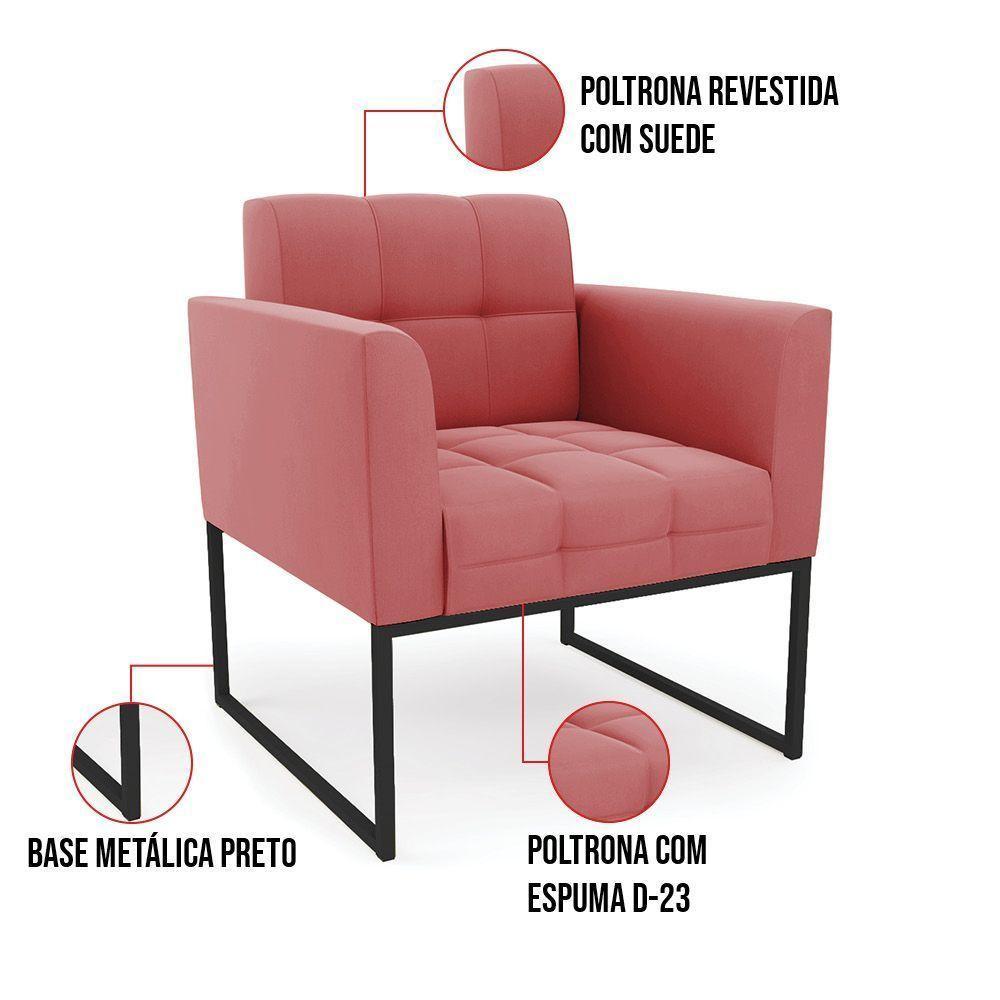 Kit 1 Sofá Namoradeira E 1 Poltrona Elisa Suede Rosê Base Metálica Industrial Preto - D'rossi - 4