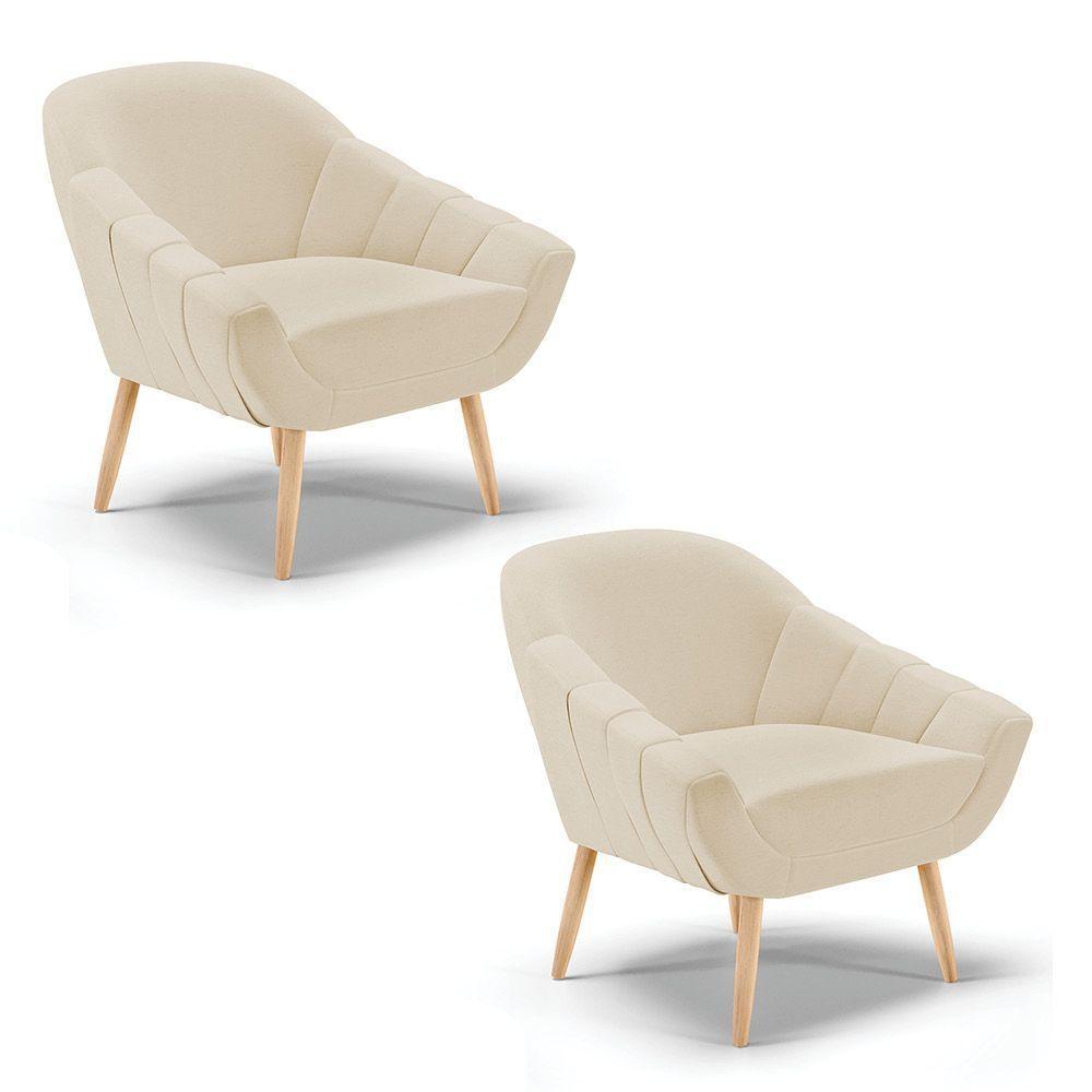 Kit 02 Poltronas Giovana Linho Areia A27 Natural - 1