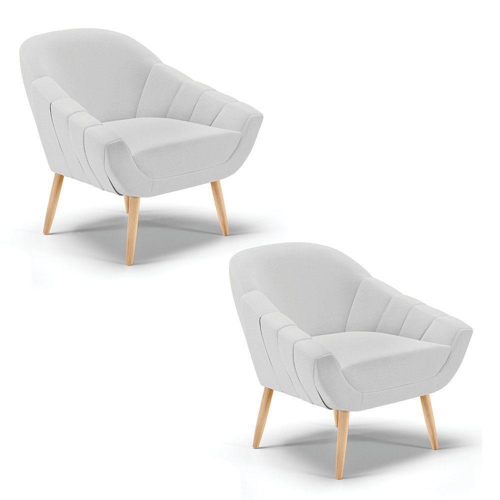 Kit 02 Poltronas Giovana Linho Natural A05 Cinza - 1