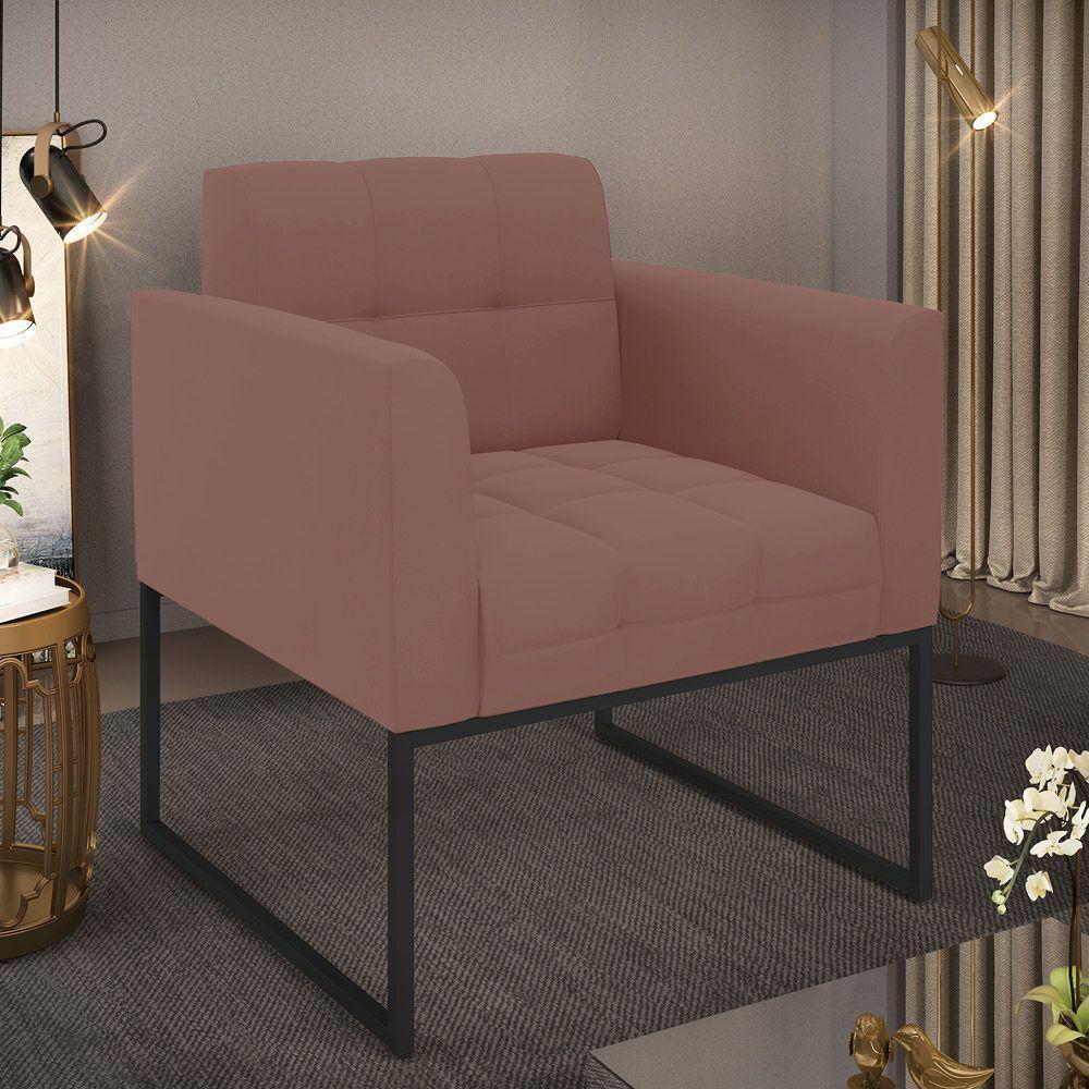 Poltrona Elisa Veludo Base Metálica Industrial Preto - D'rossi Cor Rose - 7