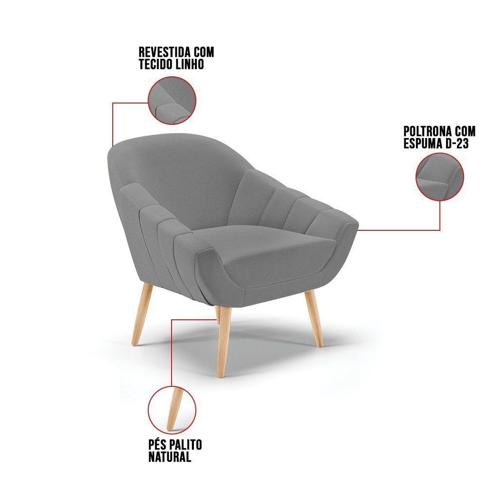 Poltrona Giovana Linho Natural A26 Grafite - 3