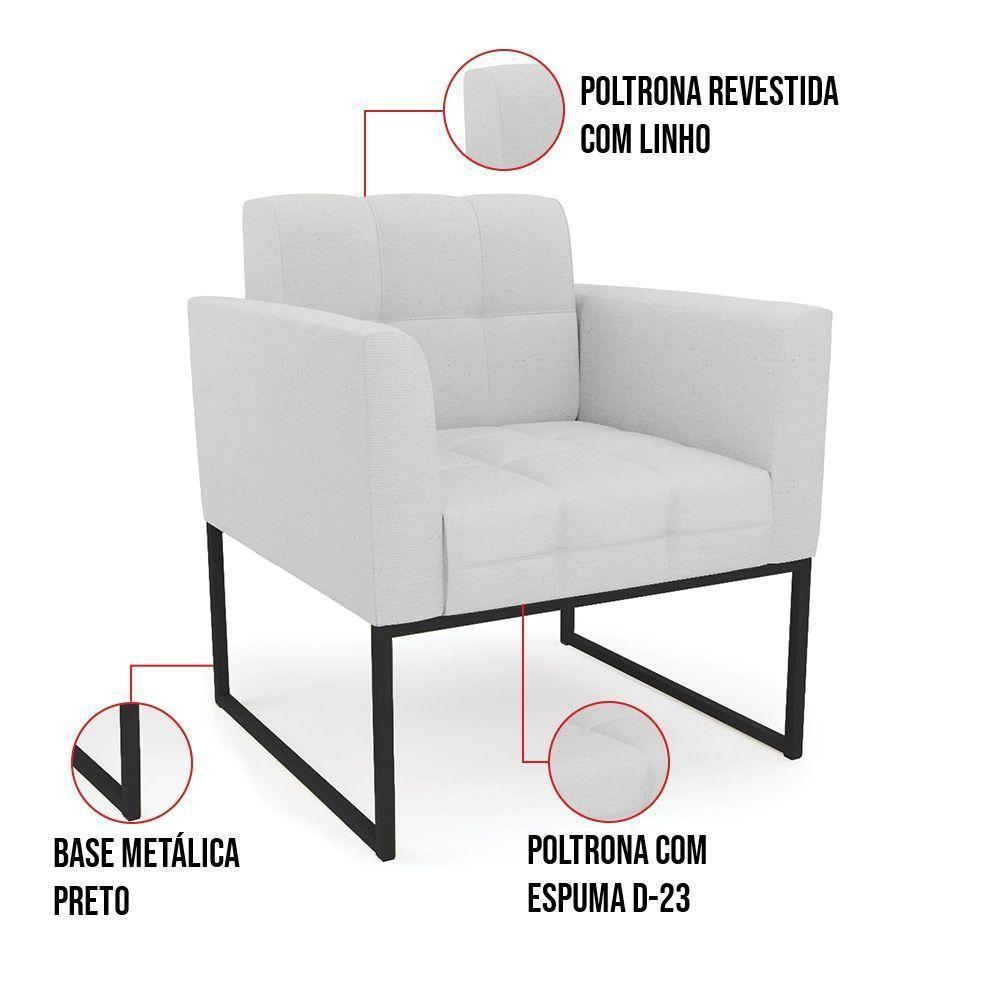Kit 2 Poltronas Elisa Linho Base Metálica Industrial Preto - D'rossi Cor A05 Cinza - 3