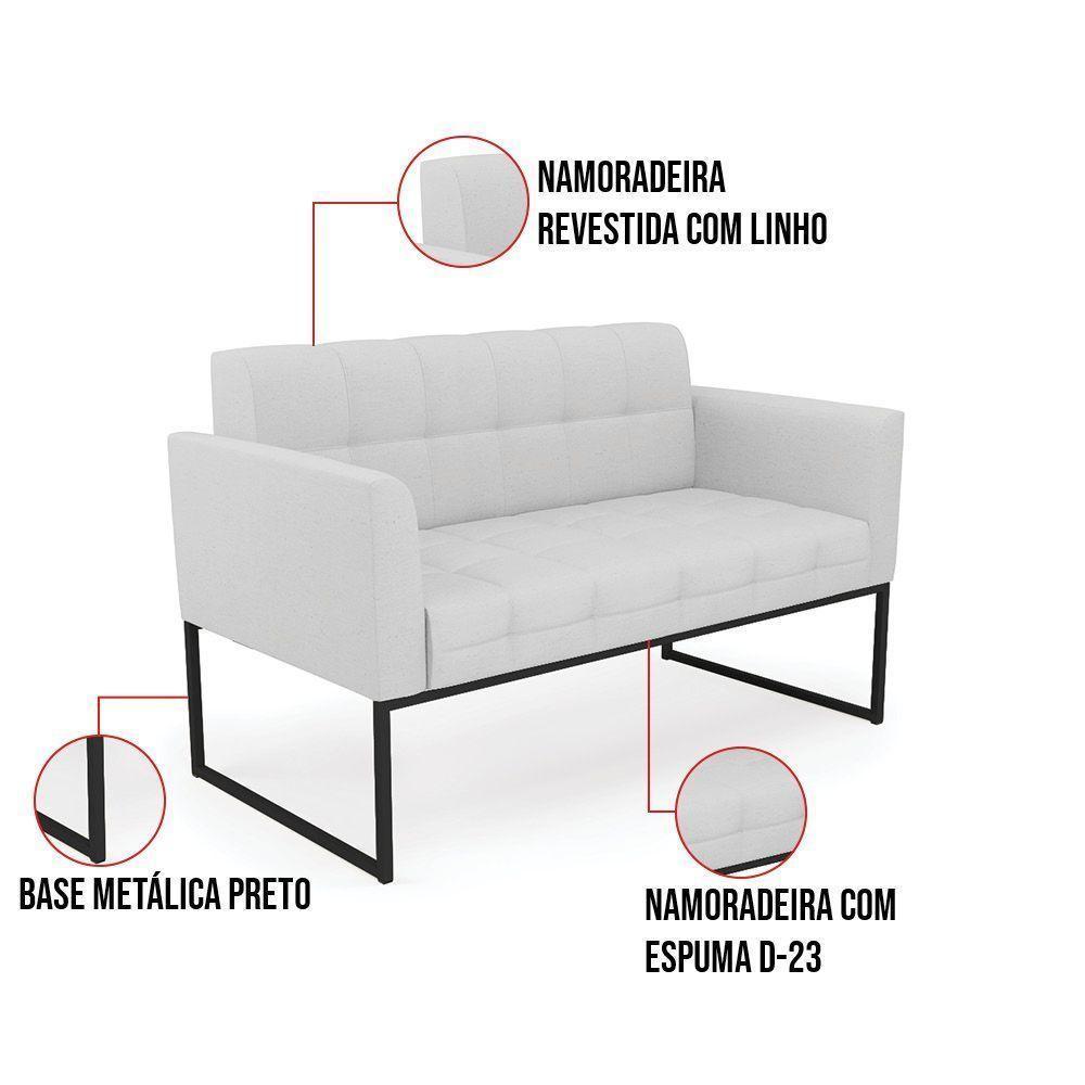 Kit 2 Poltronas Elisa Linho Base Metálica Industrial Preto - D'rossi Cor A05 Cinza - 6