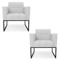 Kit 2 Poltronas Elisa Linho Base Metálica Industrial Preto - D'rossi Cor A05 Cinza - 1