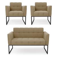 Kit 1 Sofá Namoradeira E 2 Poltronas Suede Base Metálica Industrial Preto - D'rossi Cor Marrom Rato - 1