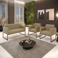 Kit 1 Sofá Namoradeira E 2 Poltronas Suede Base Metálica Industrial Preto - D'rossi Cor Marrom Rato - 13