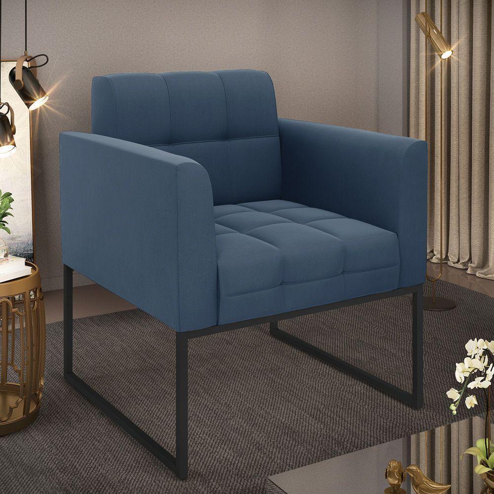 Poltrona Elisa Suede Azul Marinho Base Metálica Industrial Preto - D'rossi - 3