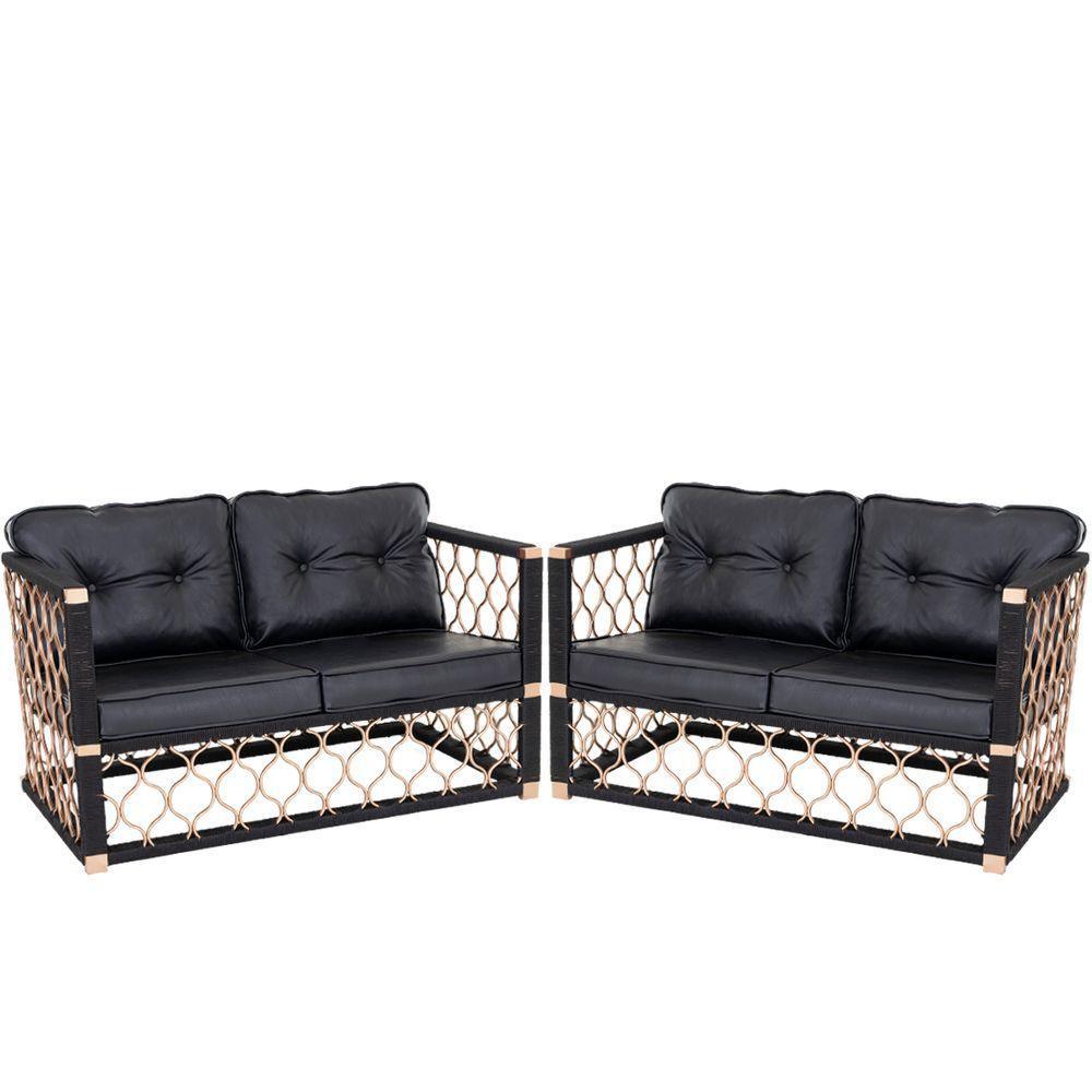 2 Poltronas Preta Namoradeira Em Alumínio Corda Náutica - 1