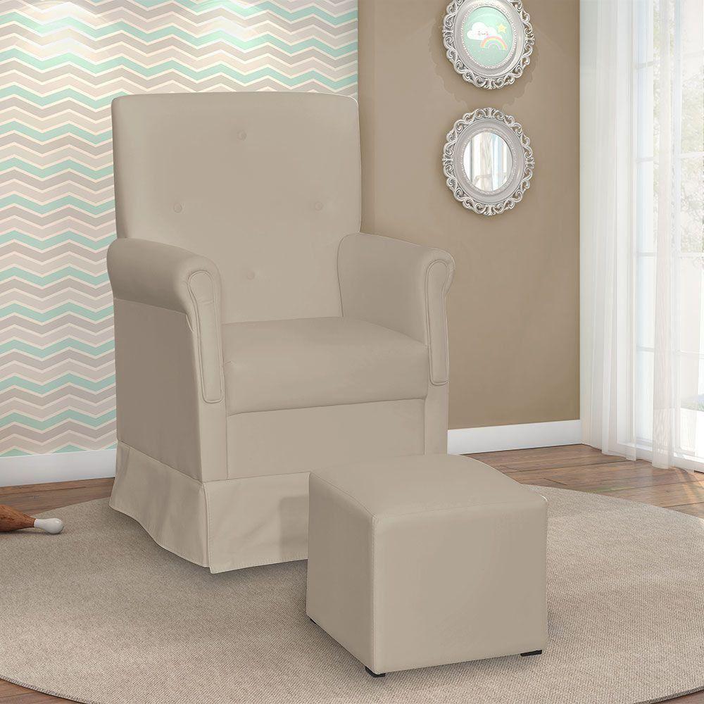 Poltrona De Amamentação Com Puff Suzi Balanço Corino Bege - 8