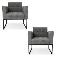 Kit 2 Poltronas Elisa Linho Base Metálica Industrial Preto - D'rossi Cor A26 Grafite - 1