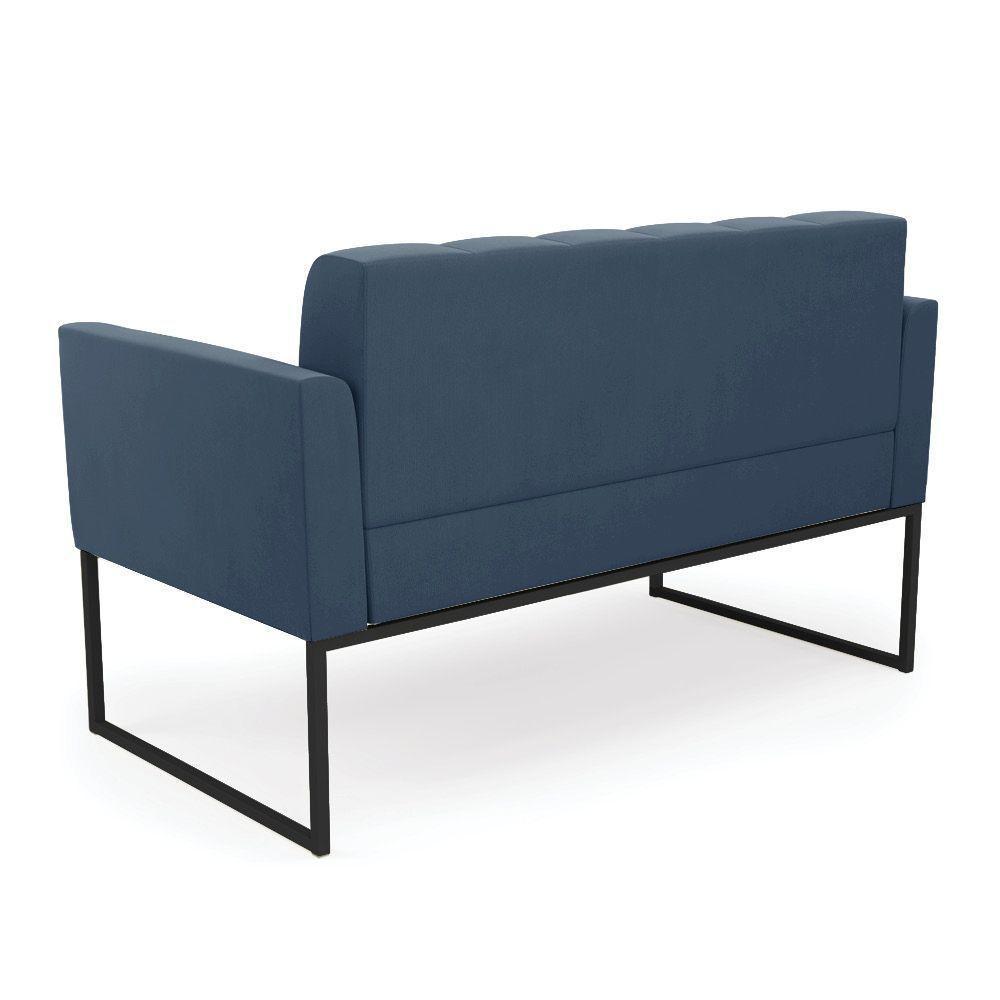 Kit 1 Sofá Namoradeira E 2 Poltronas Suede Base Metálica Industrial Preto D'rossi Cor Azul Marinho - 6